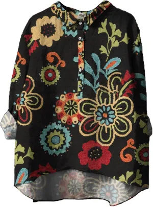 Women Long Sleeve Beach Shirt Printed Loose Fit Tee Tops Lapel Neck Button Blouses Long Short Sleeve Shirts for