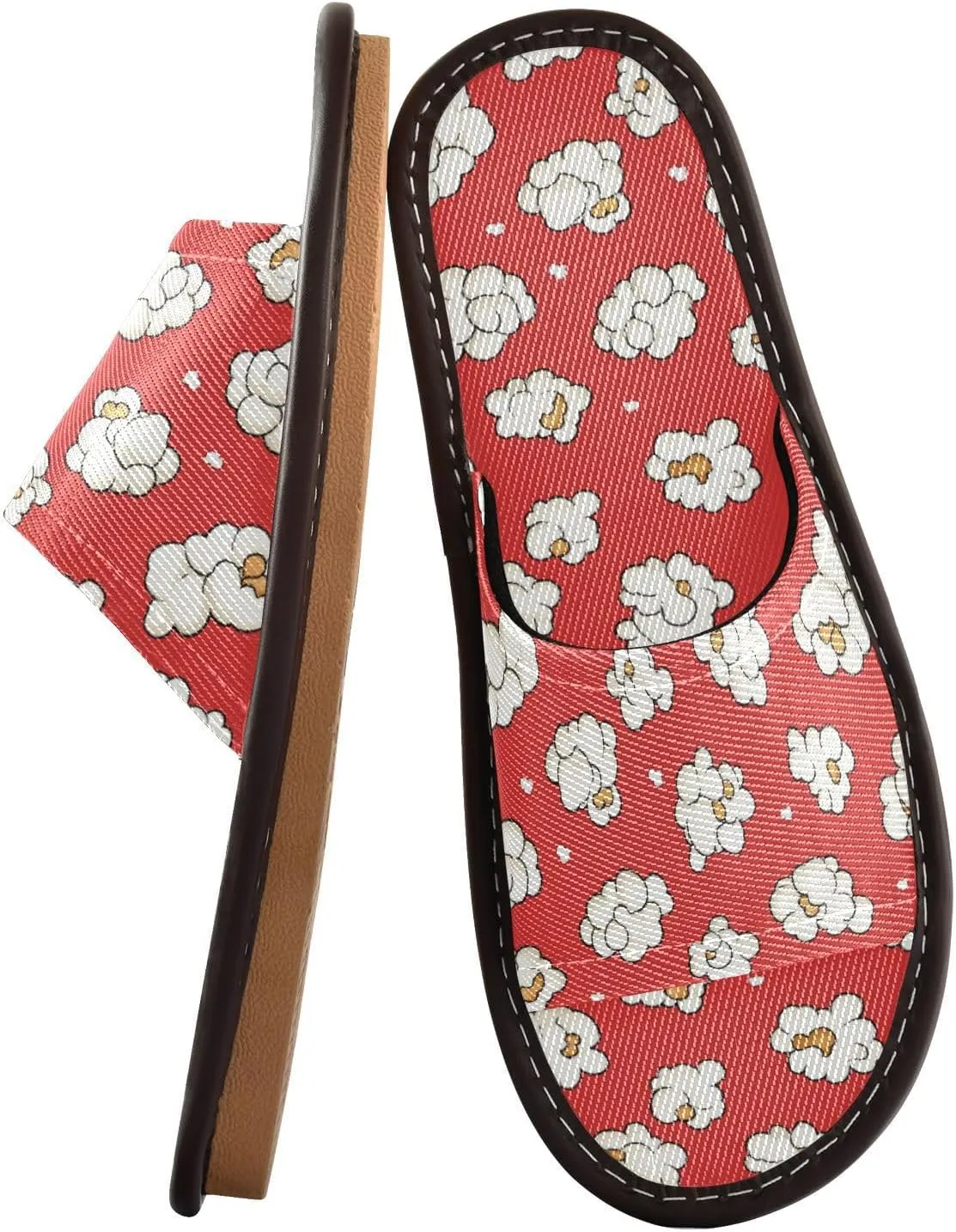 Women Men House Slippers Open Toes Travel Shoes Popcorn for Bathroom Pool Hotel Spa Beach