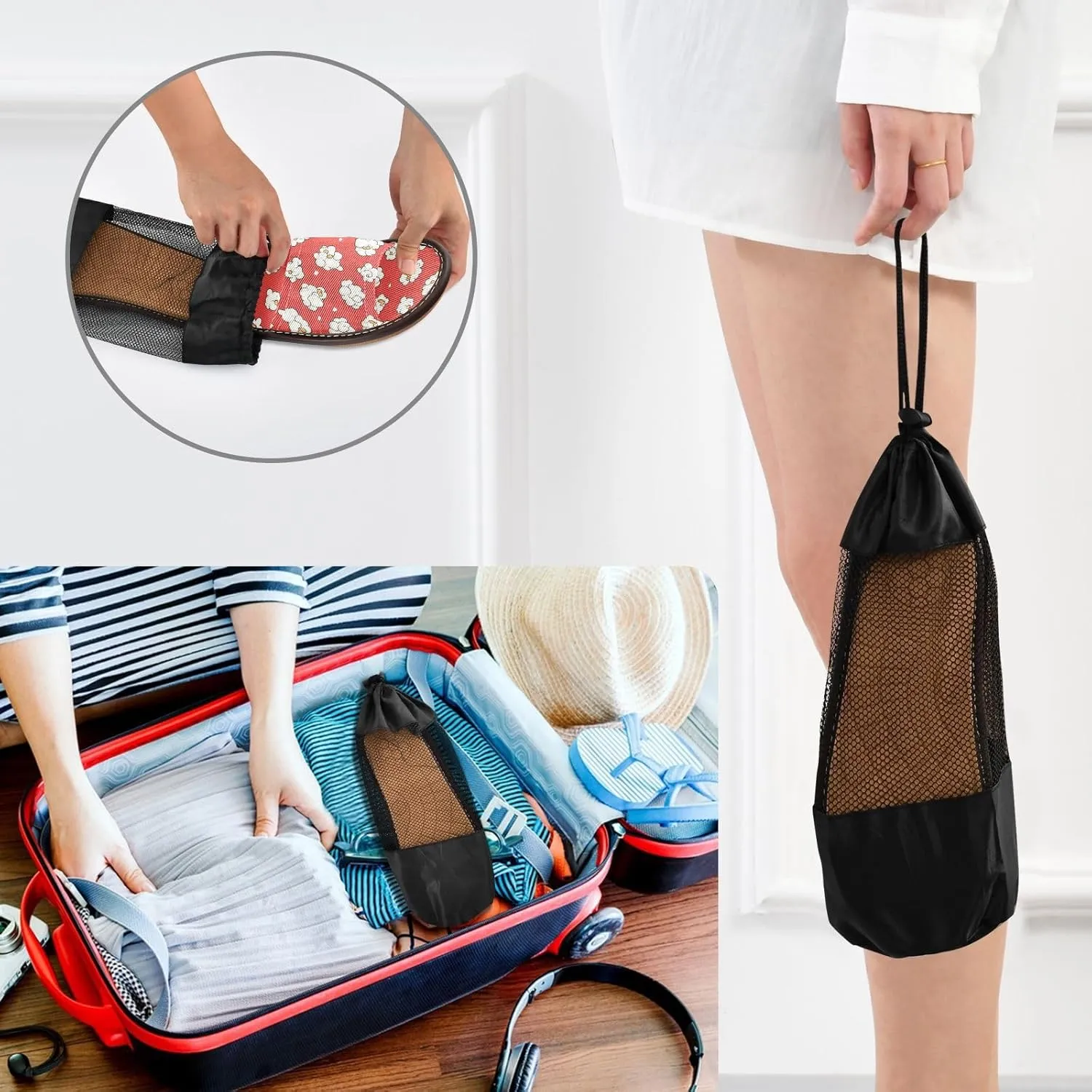 Women Men House Slippers Open Toes Travel Shoes Popcorn for Bathroom Pool Hotel Spa Beach
