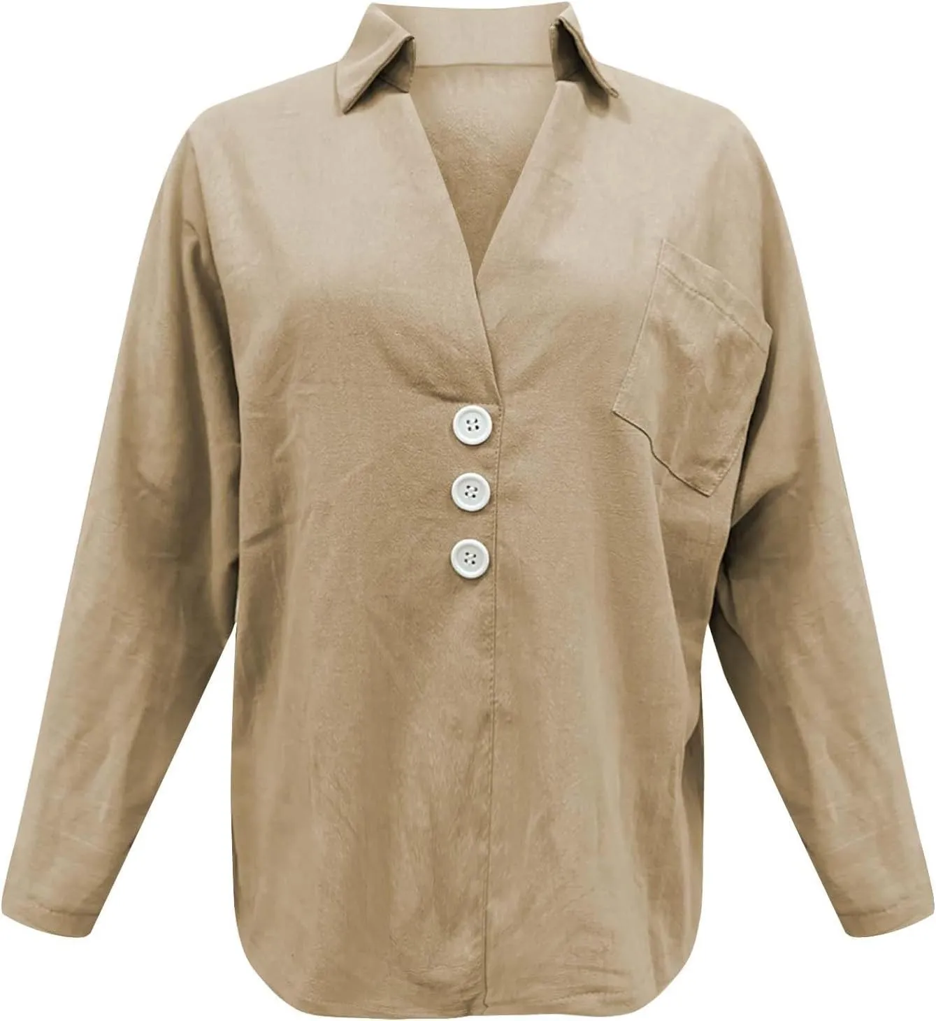 Women Oversized Button Down Shirts Long Sleeve Cotton Linen Tops for Women Loose Fit V Neck Cotton Linen Shirt