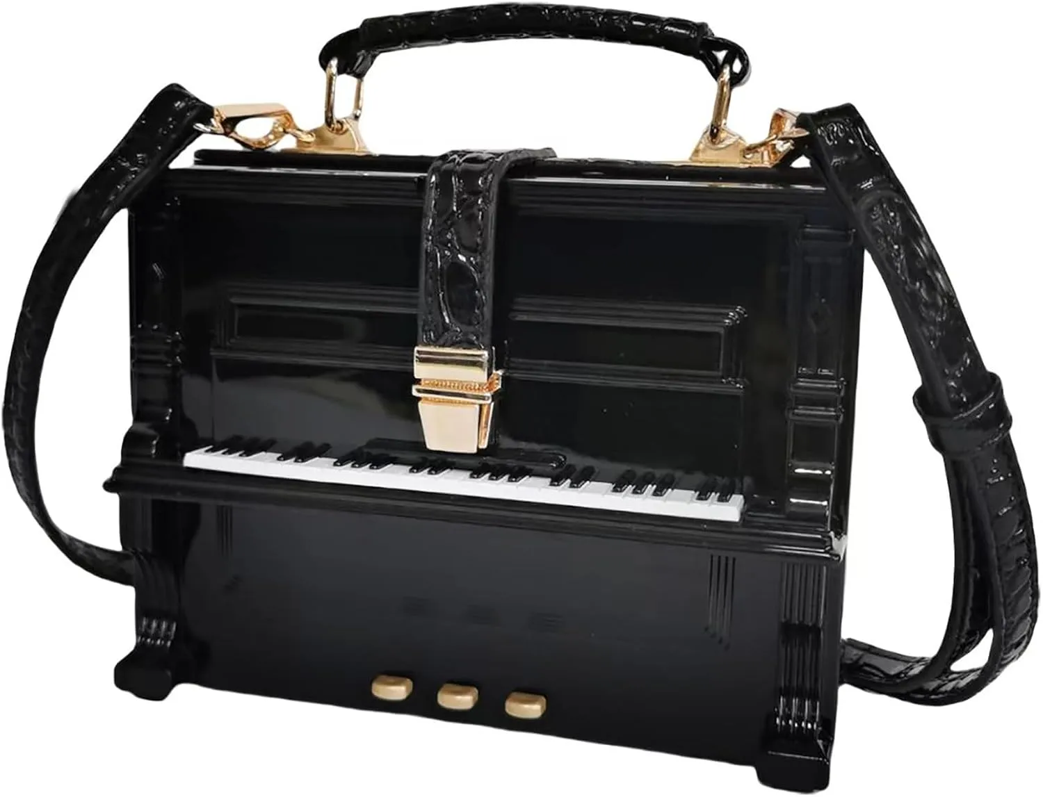 Women Piano Shaped Crossbody Shoulder Bag Handbag Acrylic Unique Novelty Piano Purse