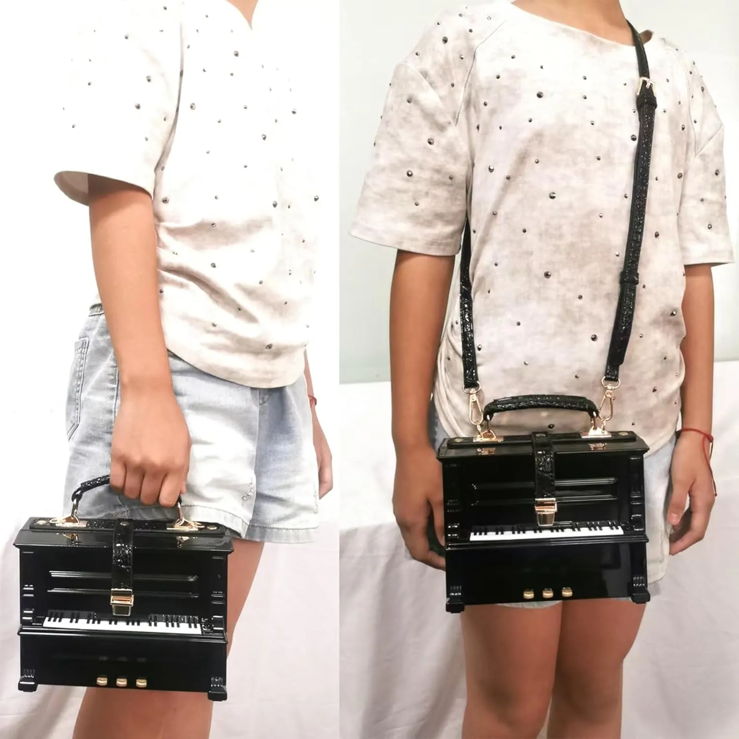 Women Piano Shaped Crossbody Shoulder Bag Handbag Acrylic Unique Novelty Piano Purse