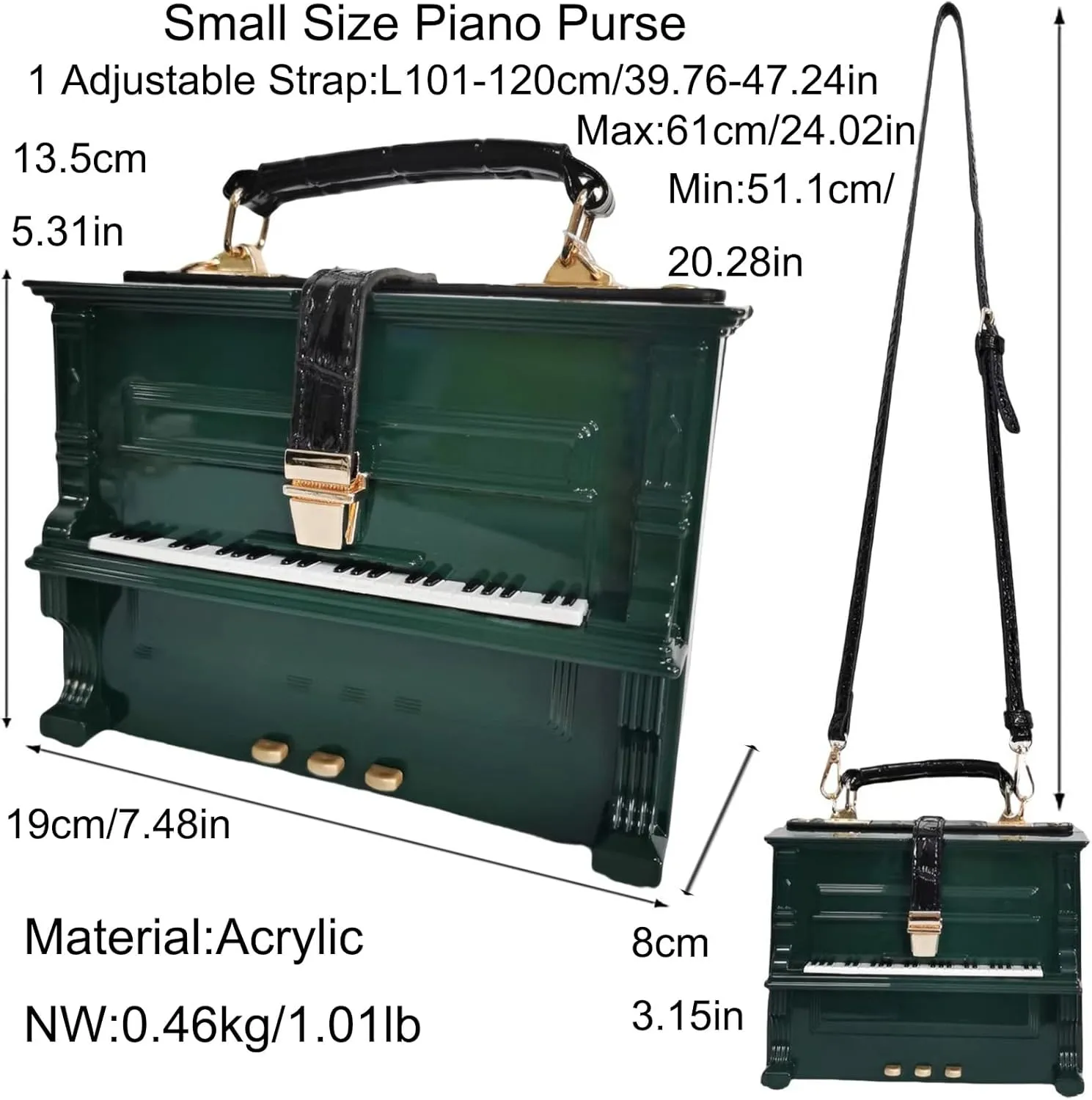 Women Piano Shaped Crossbody Shoulder Bag Handbag Acrylic Unique Novelty Piano Purse