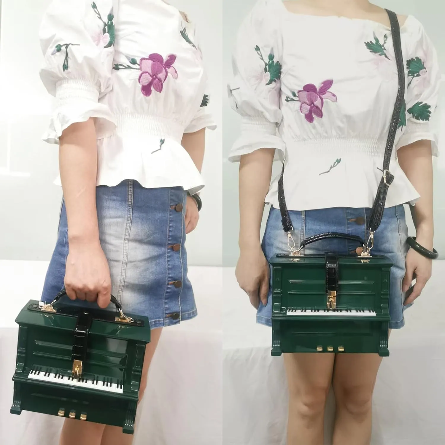 Women Piano Shaped Crossbody Shoulder Bag Handbag Acrylic Unique Novelty Piano Purse