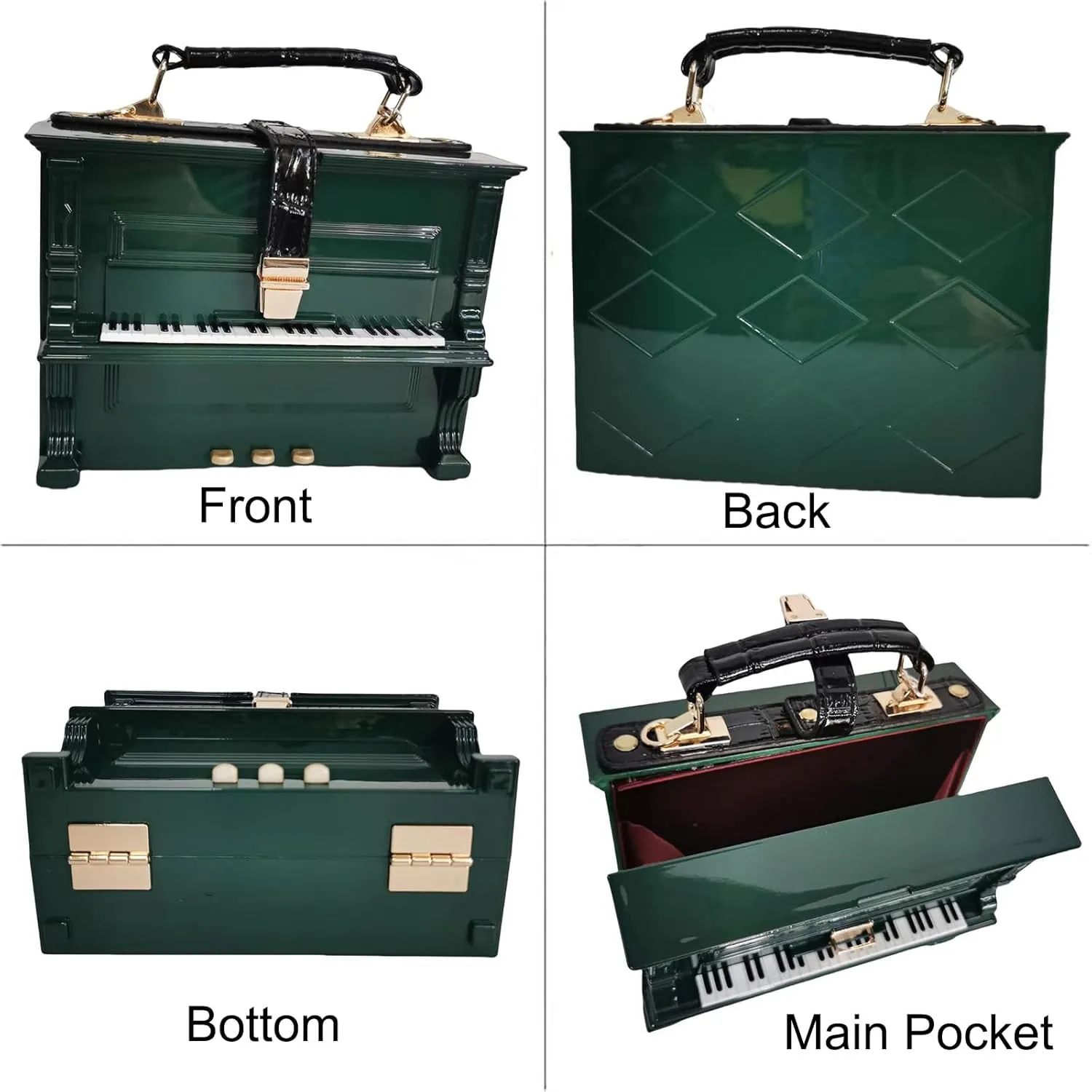 Women Piano Shaped Crossbody Shoulder Bag Handbag Acrylic Unique Novelty Piano Purse