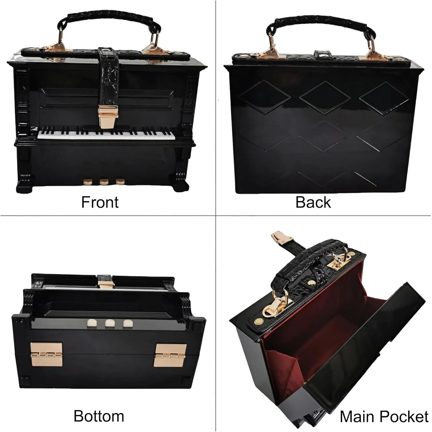 Women Piano Shaped Crossbody Shoulder Bag Handbag Acrylic Unique Novelty Piano Purse