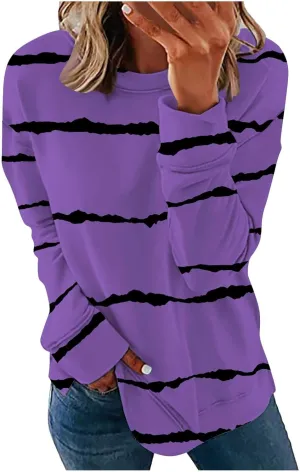 Women Plus Size Stripe Sweatshirts Long Sleeve Crewneck Pullover Tops Dressy Casual 2023 Fall Trendy Clothes