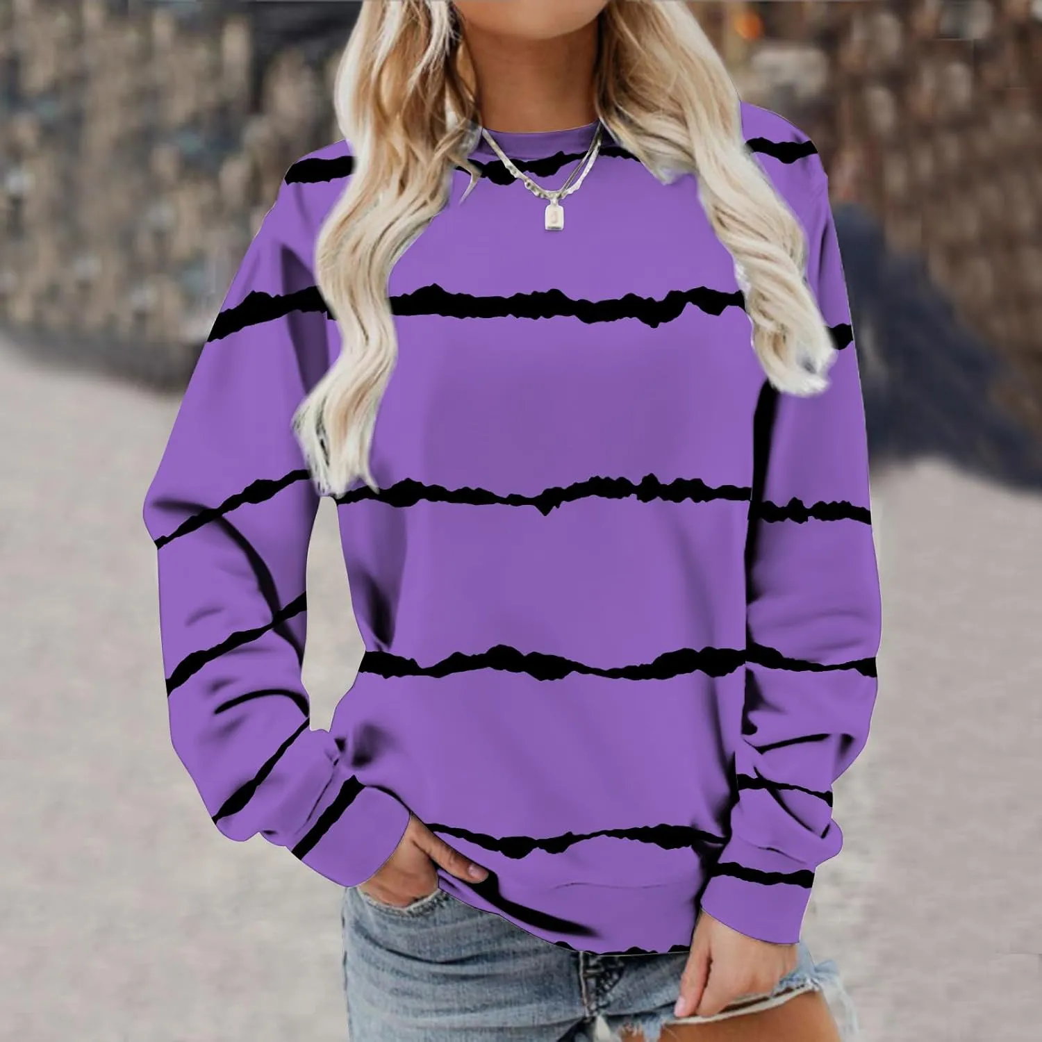 Women Plus Size Stripe Sweatshirts Long Sleeve Crewneck Pullover Tops Dressy Casual 2023 Fall Trendy Clothes