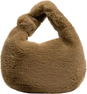 Women Plush Tote Bag Fluffy Underarm Purse Faux Fur Shoulder Handbag Fuzzy Tied Bag Winter Christmas Gifts