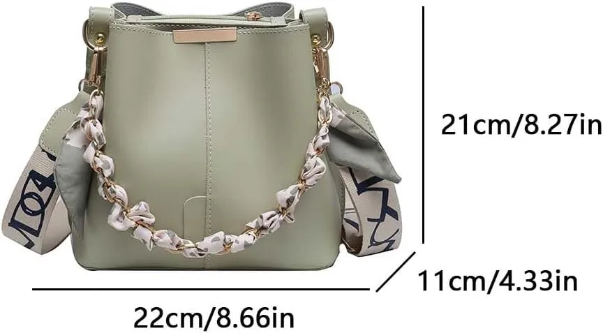 Women PU Bucket Bag, Stylish Crossbody Bag Large Capacity Simple Messenger Bag Adjustable Strap Solid Color Satche