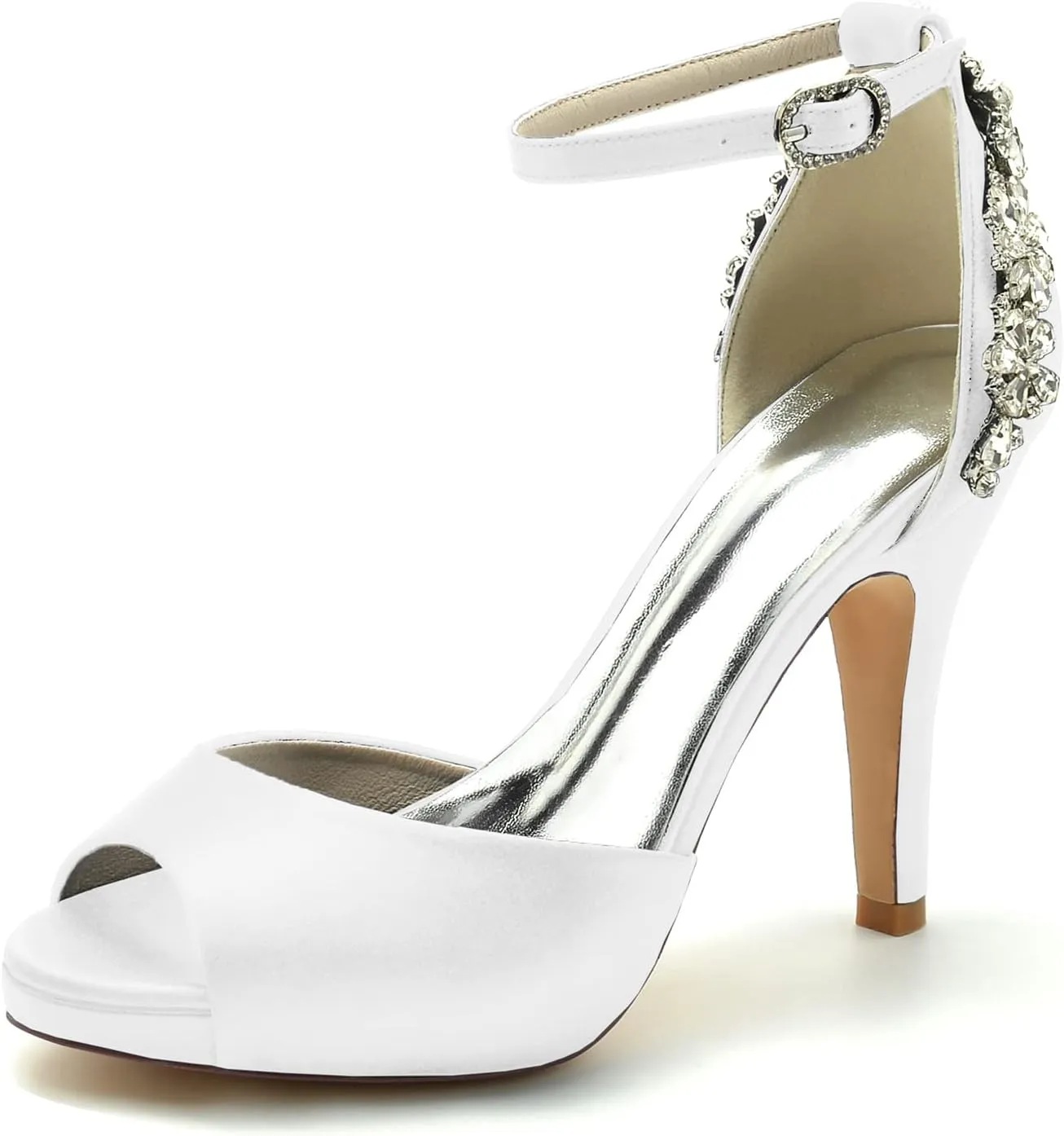 Women Sexy Peep Toe Rhinestone Stiletto High Heel Evening Pumps Ankle Strap Crystal Shoes