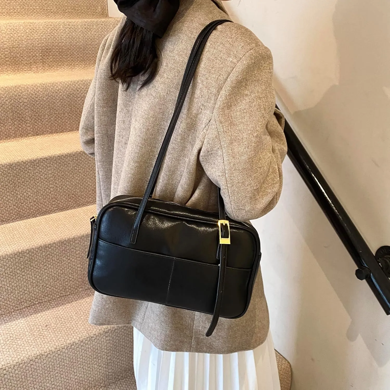 Women Shoulder Bag PU Leather Trendy and Functional Handbag Large Capacity with Adjustable Strap