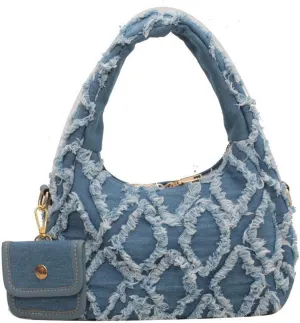 Women Small Shoulder Bags Quilted Crossbody Distressed Jean Denim Purse Evening Bag Clutch Handbag with Chain Strap