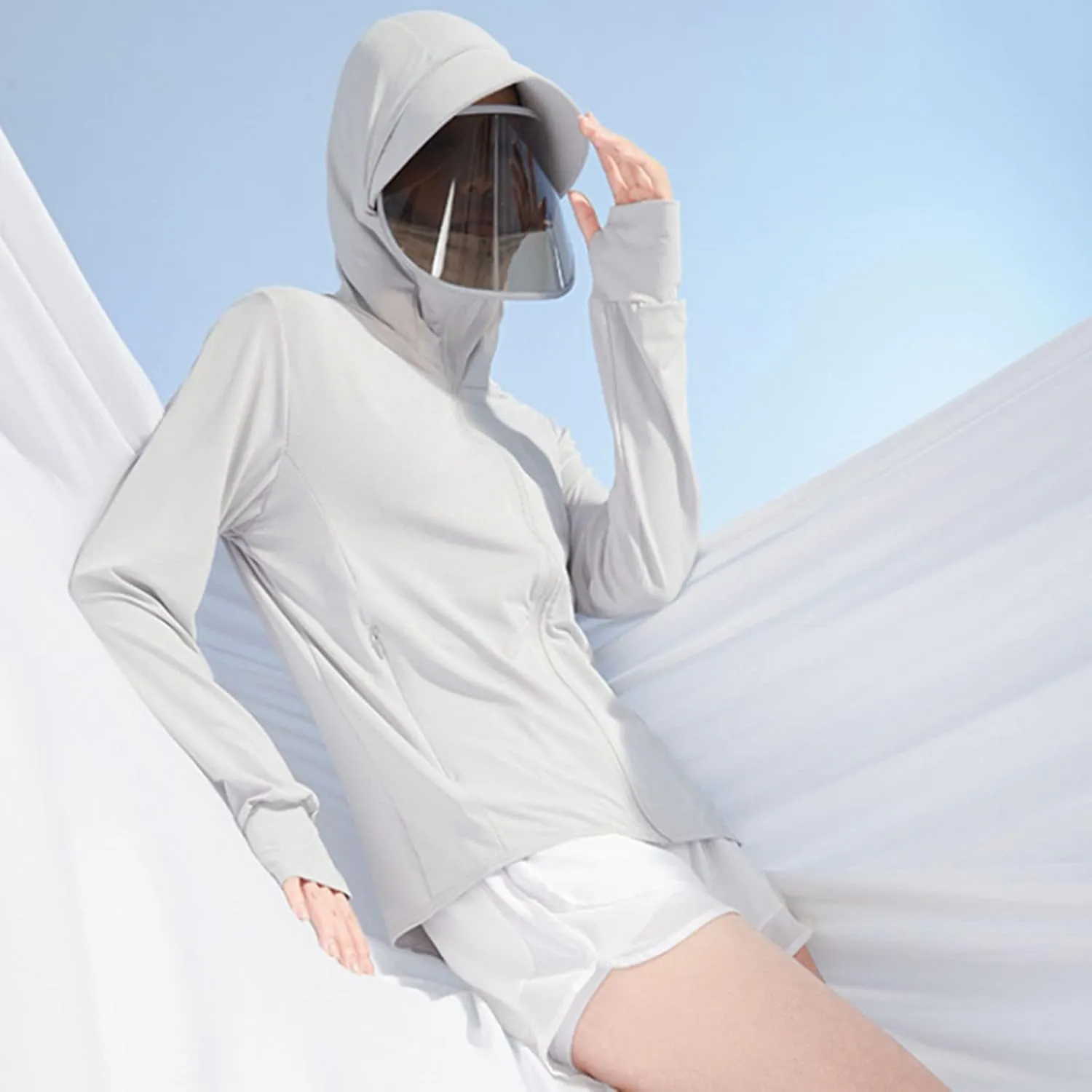 Women SPF Uv Sun Protection Cooling Light Shirt with Pockets Zip Up Long Sleeve Sun Jacket Outdoor Solid Color Shirts