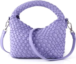 Women Woven Tote Small Crossbody Bag, Weave Quilted Purse Square Shoulder Bag Woven Handbag with Detachable Strap