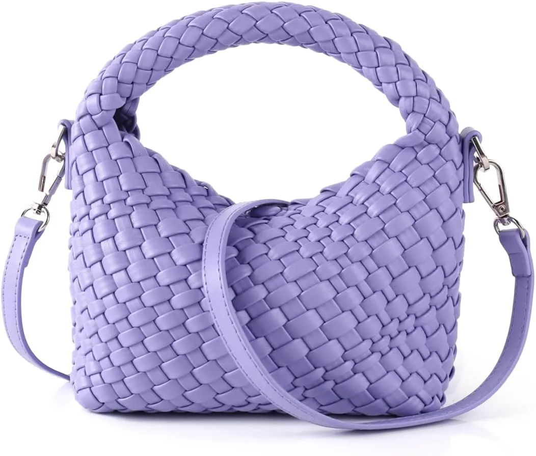 Women Woven Tote Small Crossbody Bag, Weave Quilted Purse Square Shoulder Bag Woven Handbag with Detachable Strap