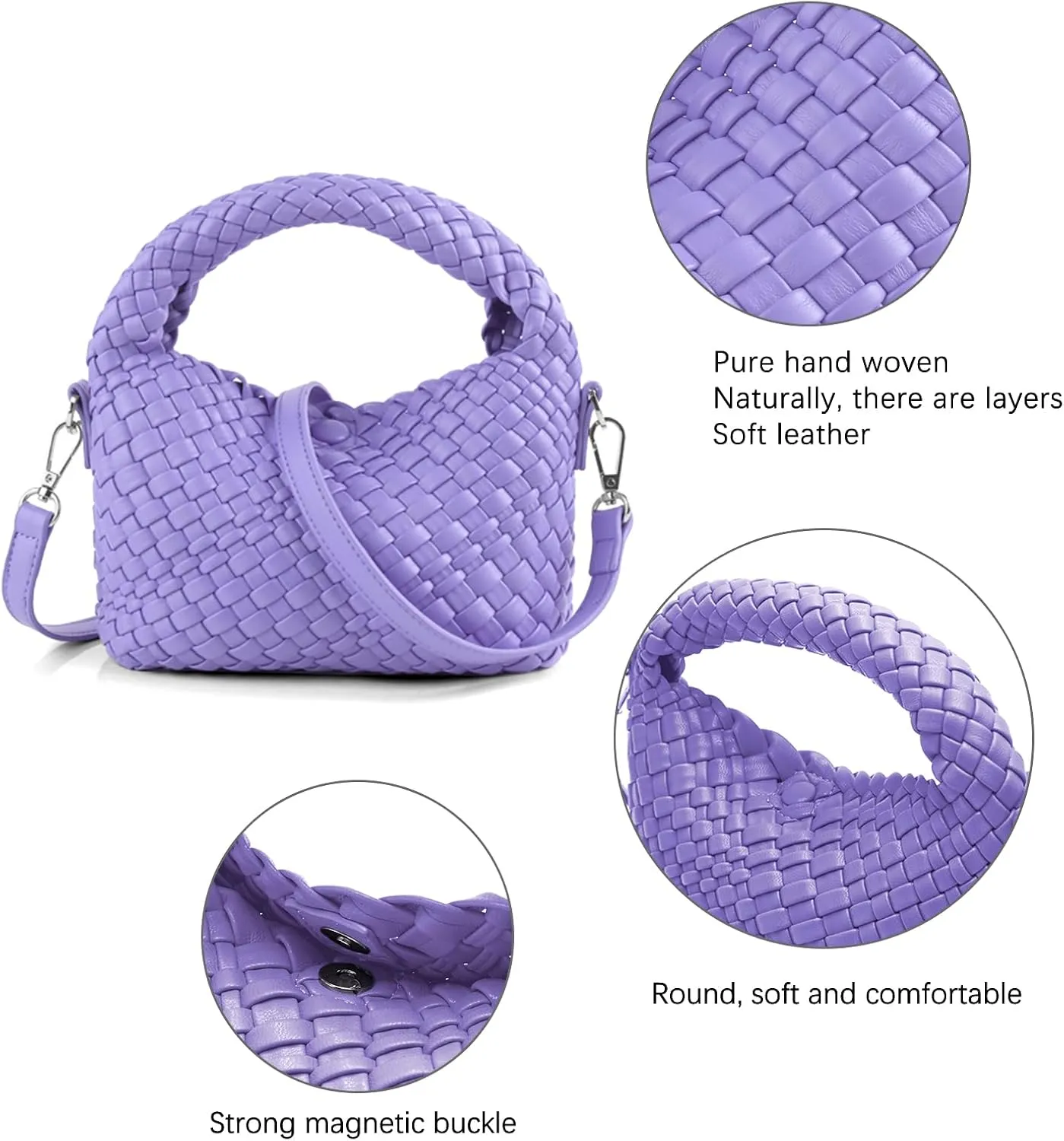 Women Woven Tote Small Crossbody Bag, Weave Quilted Purse Square Shoulder Bag Woven Handbag with Detachable Strap