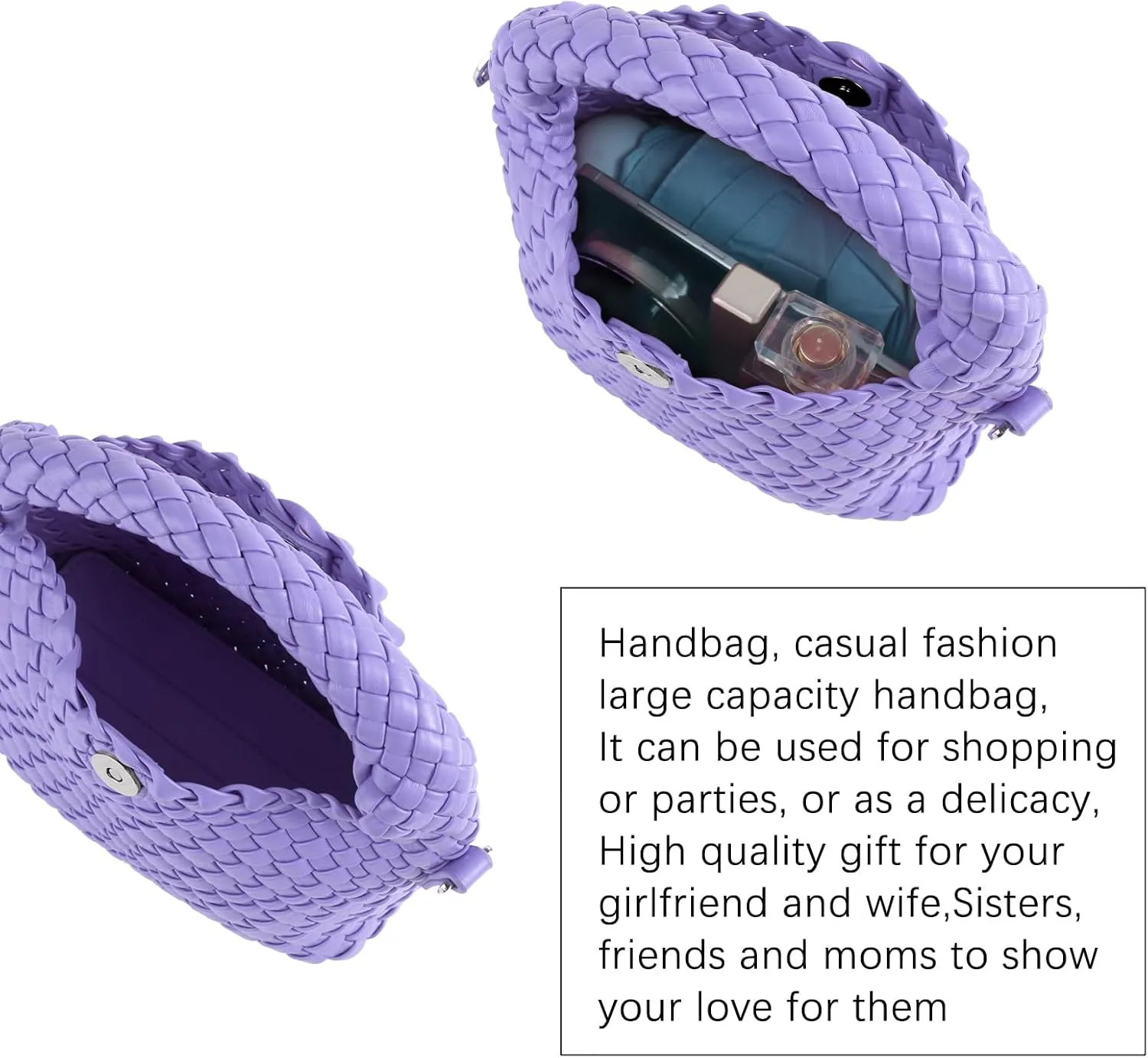 Women Woven Tote Small Crossbody Bag, Weave Quilted Purse Square Shoulder Bag Woven Handbag with Detachable Strap
