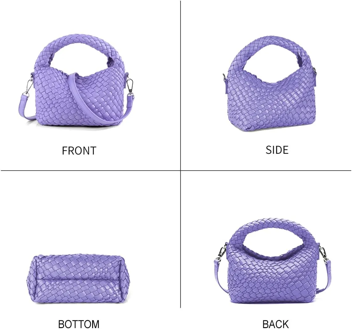 Women Woven Tote Small Crossbody Bag, Weave Quilted Purse Square Shoulder Bag Woven Handbag with Detachable Strap