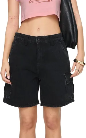 Women Y2k Denim Carpenter Shorts Vintage Low Waisted Wide Leg Baggy Jean Shorts with Pockets Retro Loose Fit Long Jorts
