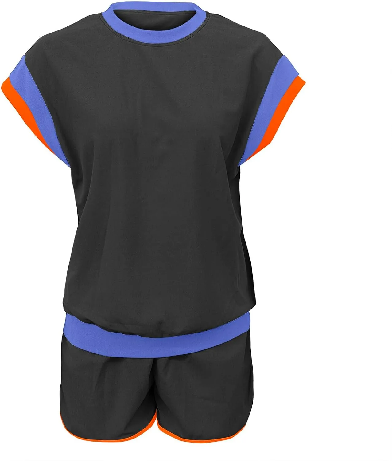 Womens 2 Piece Lounge Sets Cap Sleeve Pullover Top and Matching Shorts Contrast Color Outfit Casual Summer Tracksuits