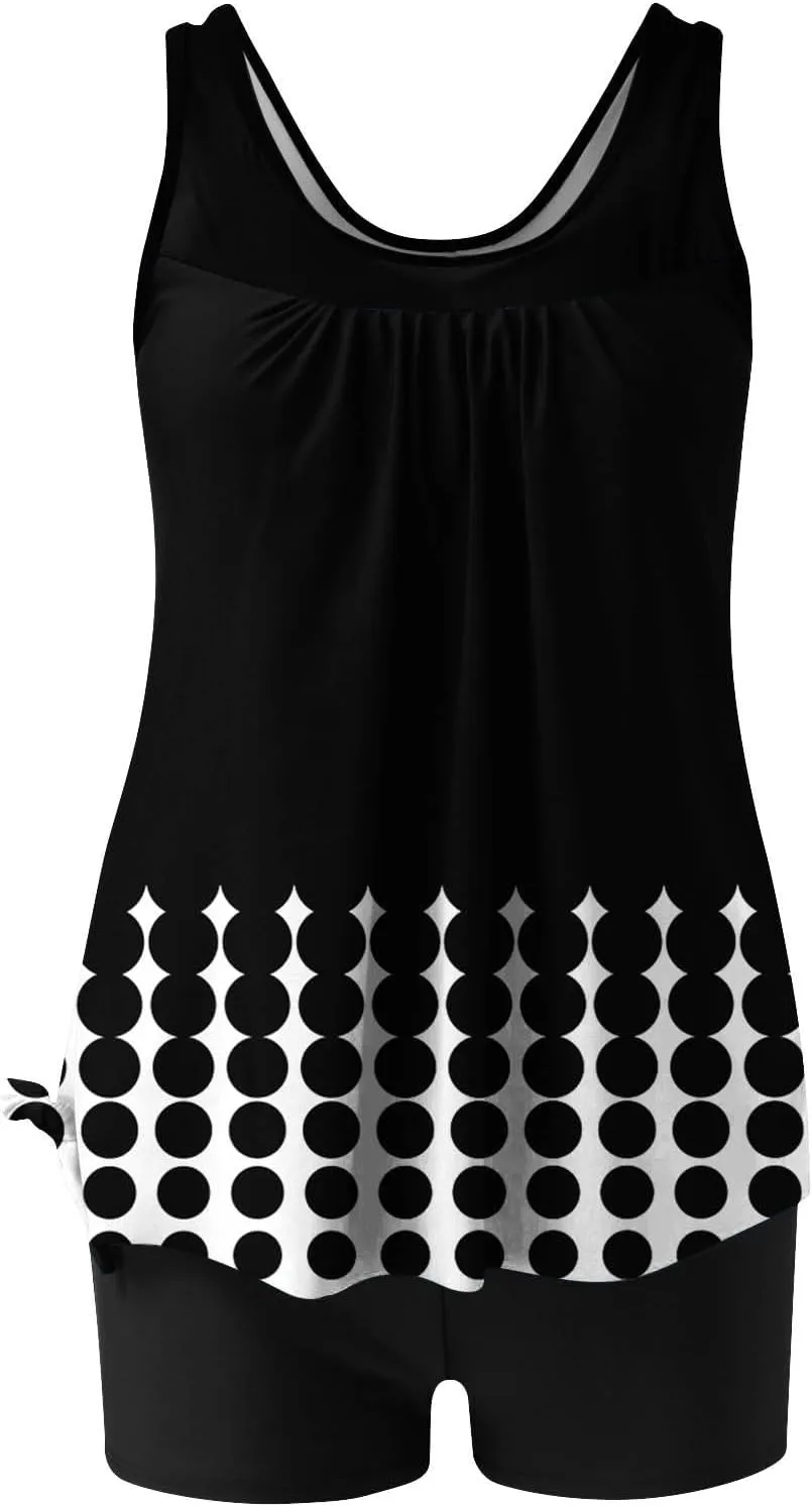 Womens 2025 Tankini Swimsuits Tummy Control Flowy Swimwear Two Piece Colorblock Bathing Suits Tank Top with Boyshort