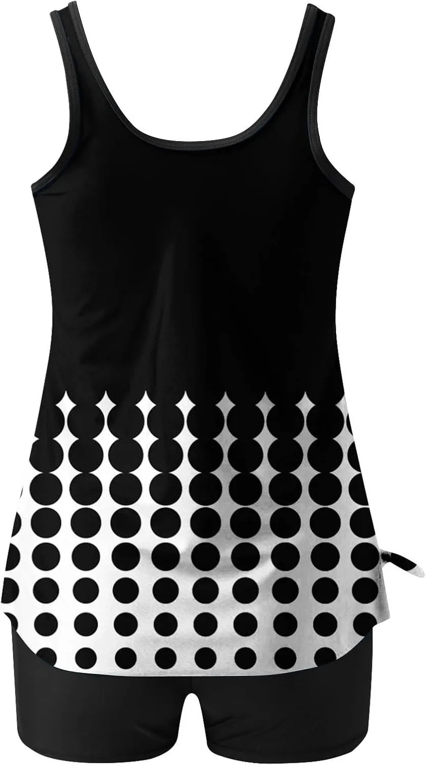 Womens 2025 Tankini Swimsuits Tummy Control Flowy Swimwear Two Piece Colorblock Bathing Suits Tank Top with Boyshort