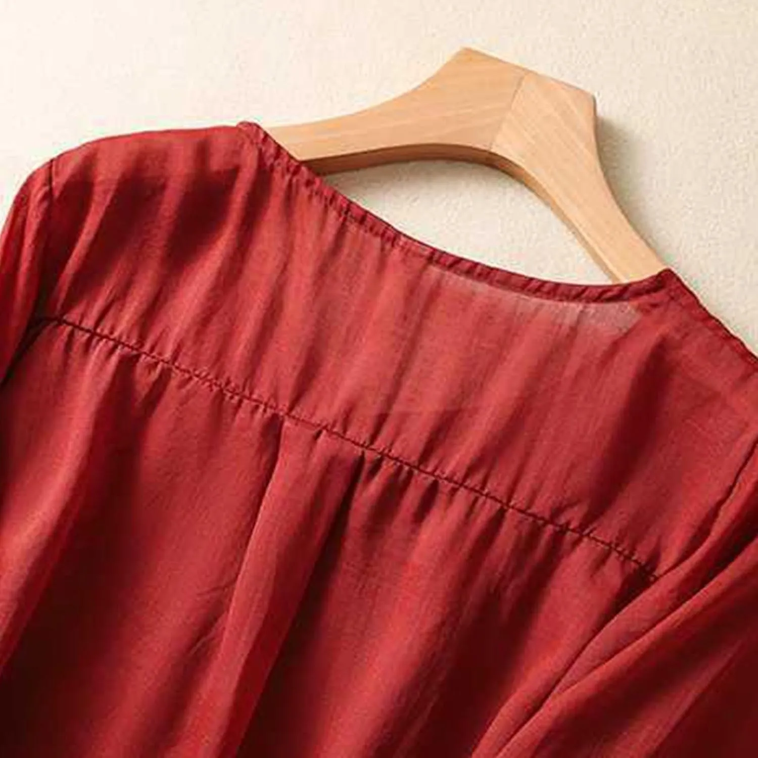 Womens 3/4 Sleeve V Neck T Shirt Simple Solid Color Embroidered Blouses Shirts Loose Casual Cotton Linen Tops