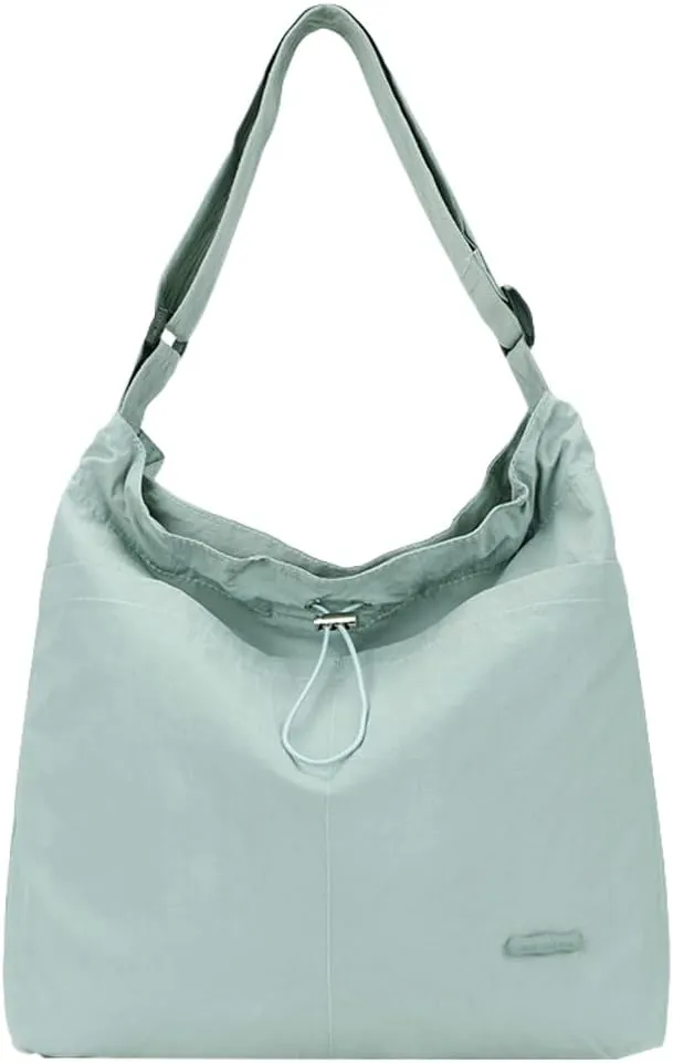 Womens Aesthetic Casual Nylon Shoulder Crossbody Bag Pleated Drawstrings Shoulder Bag Solid Color Handbag Underarm Bag