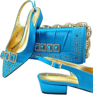 Women’s African Themed Wedding Shoes and Matching Clutch Combo Pointed Toe Comfortable Heels for Bride