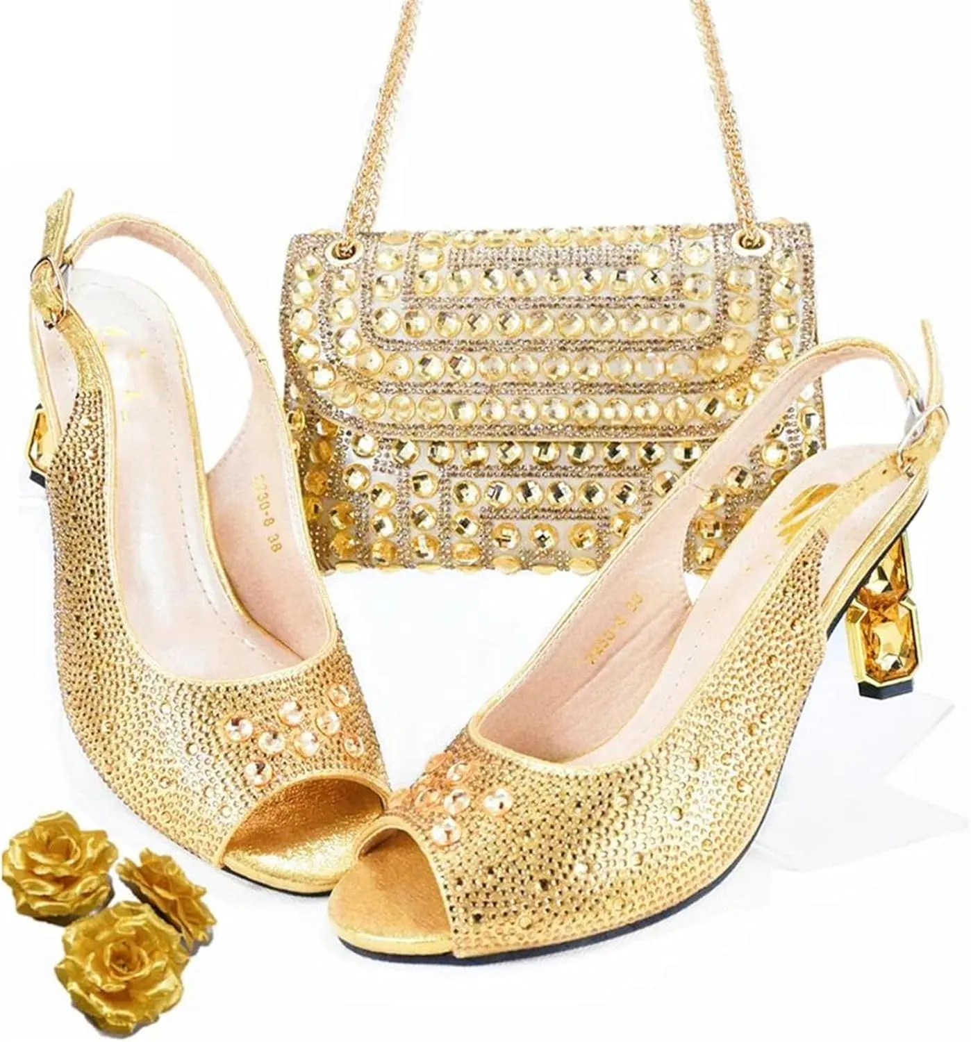 Women’s African Themed Wedding Shoes and Matching Purse Set Pointed Toe Comfortable Heels for Bride and Bridesmaids