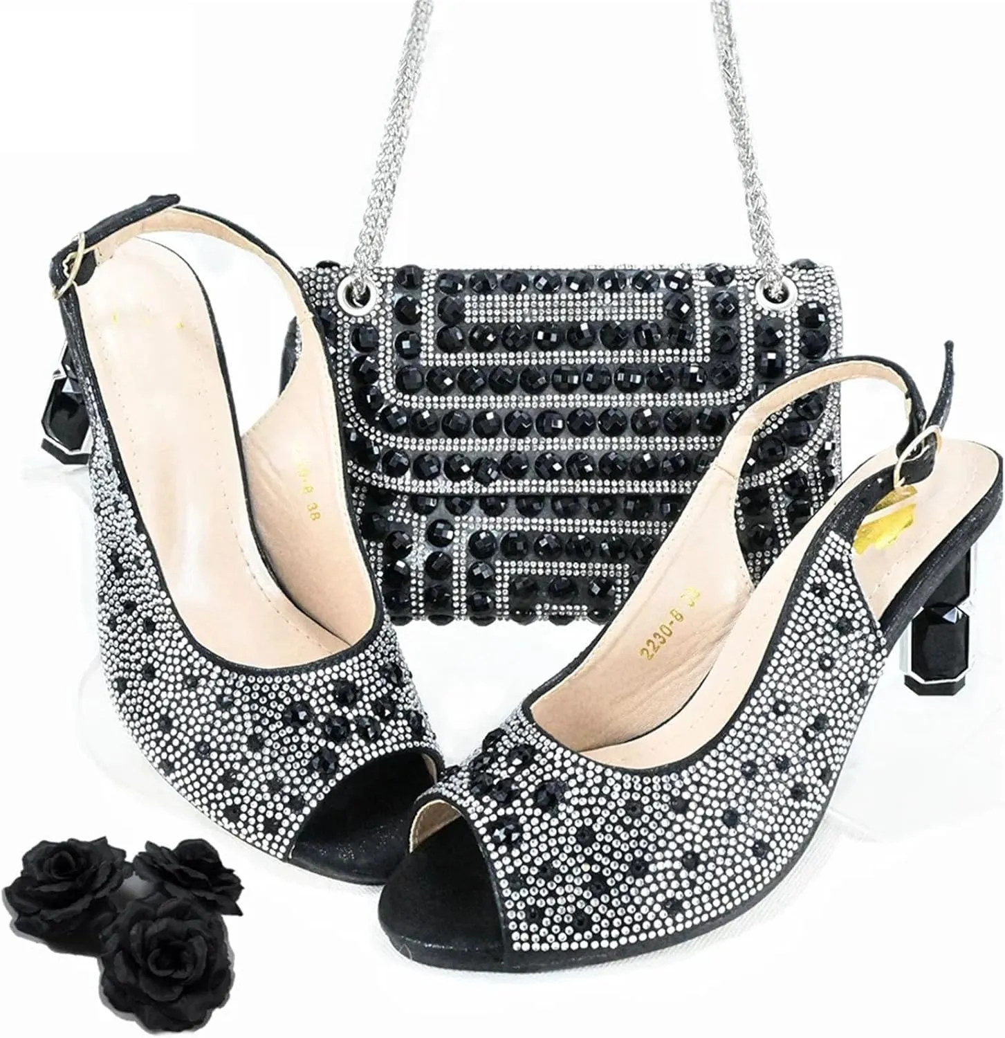 Women’s African Themed Wedding Shoes and Matching Purse Set Pointed Toe Comfortable Heels for Bride and Bridesmaids