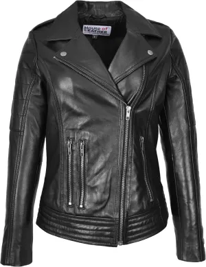 Women's Aviator Leather Jacket, Black, Size 12