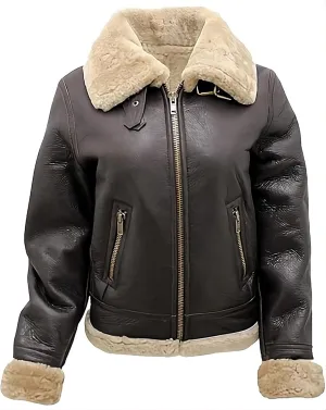 Women's B3 Bomber Faux Fur Shearling Aviator Leather Jacket