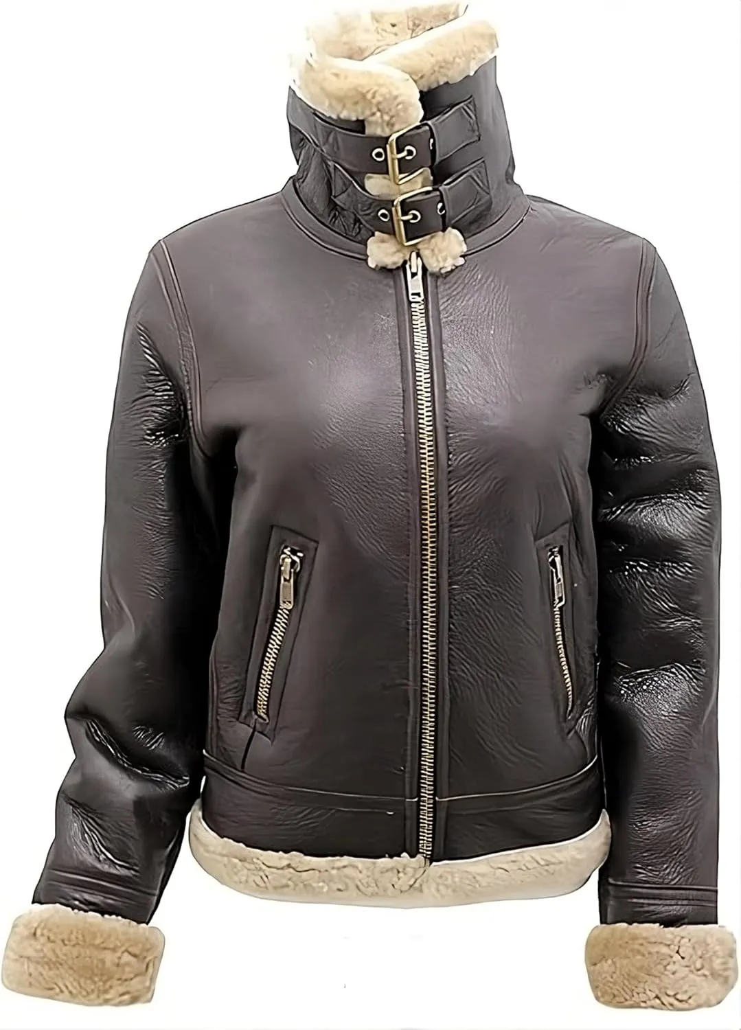 Women's B3 Bomber Faux Fur Shearling Aviator Leather Jacket