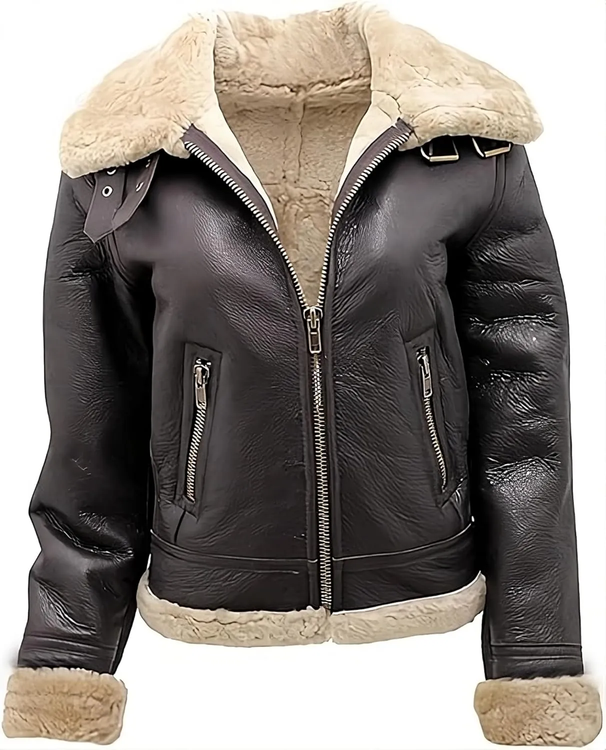 Women's B3 Bomber Faux Fur Shearling Aviator Leather Jacket