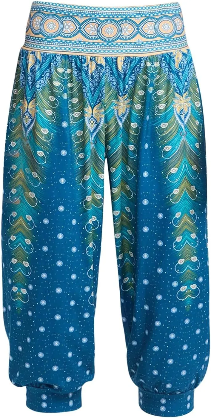 Womens Baggy Harem Capris Casual High Waisted Wide Leg Boho 3/4 Pants Workout Lounge Joggers Sweatpants with Pockets