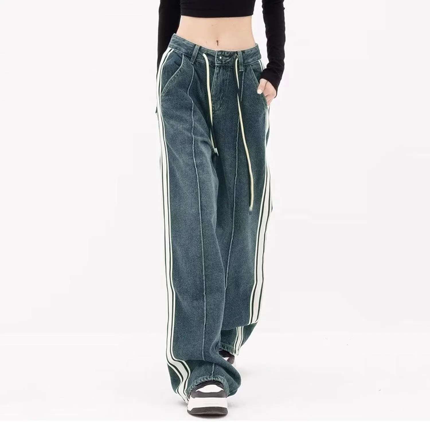 Women's Baggy Jeans Vintage Y2K Wide Leg Jeans High Waisted Boyfriend Pants Plus Size Ripped Jeans Hip Hop Streetwear