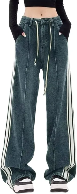 Women's Baggy Jeans Vintage Y2K Wide Leg Jeans High Waisted Boyfriend Pants Plus Size Ripped Jeans Hip Hop Streetwear