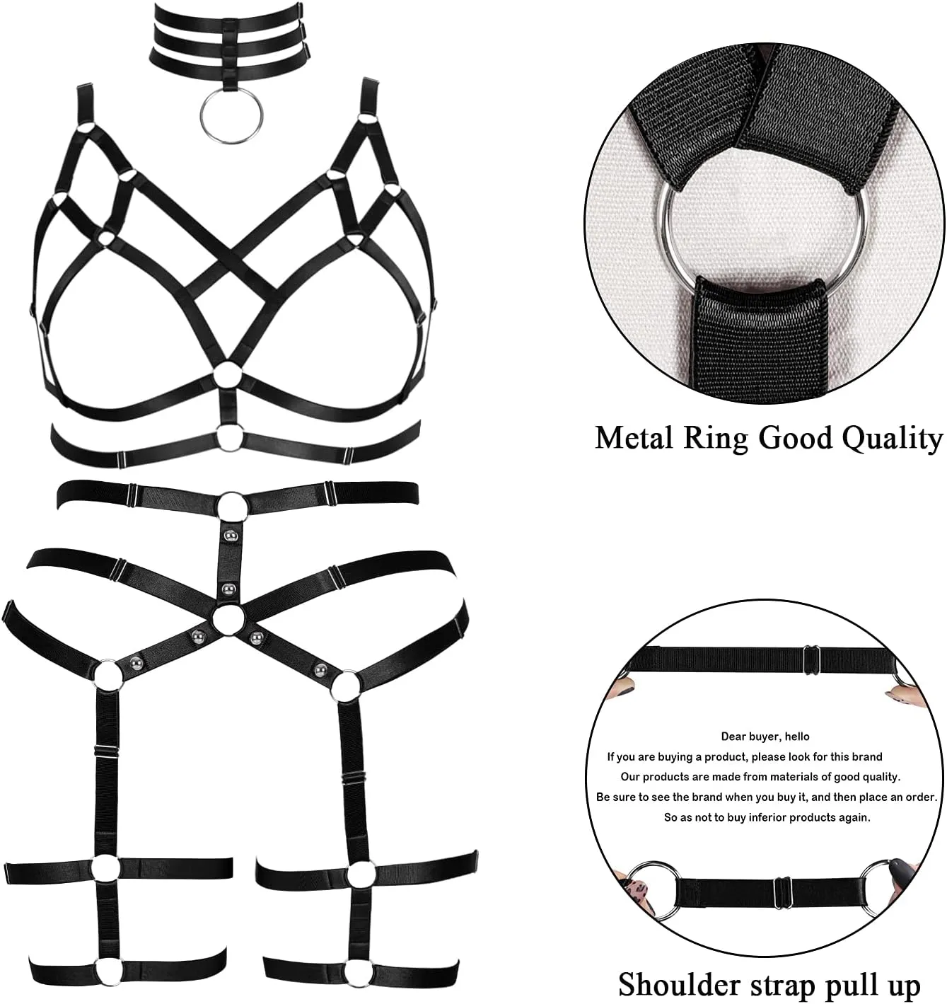 Women's Body Harness Bra Fashion Plus Size Cage Bra Cutout Stockings Garter Set Punk Gothic Carnival Dance Costume