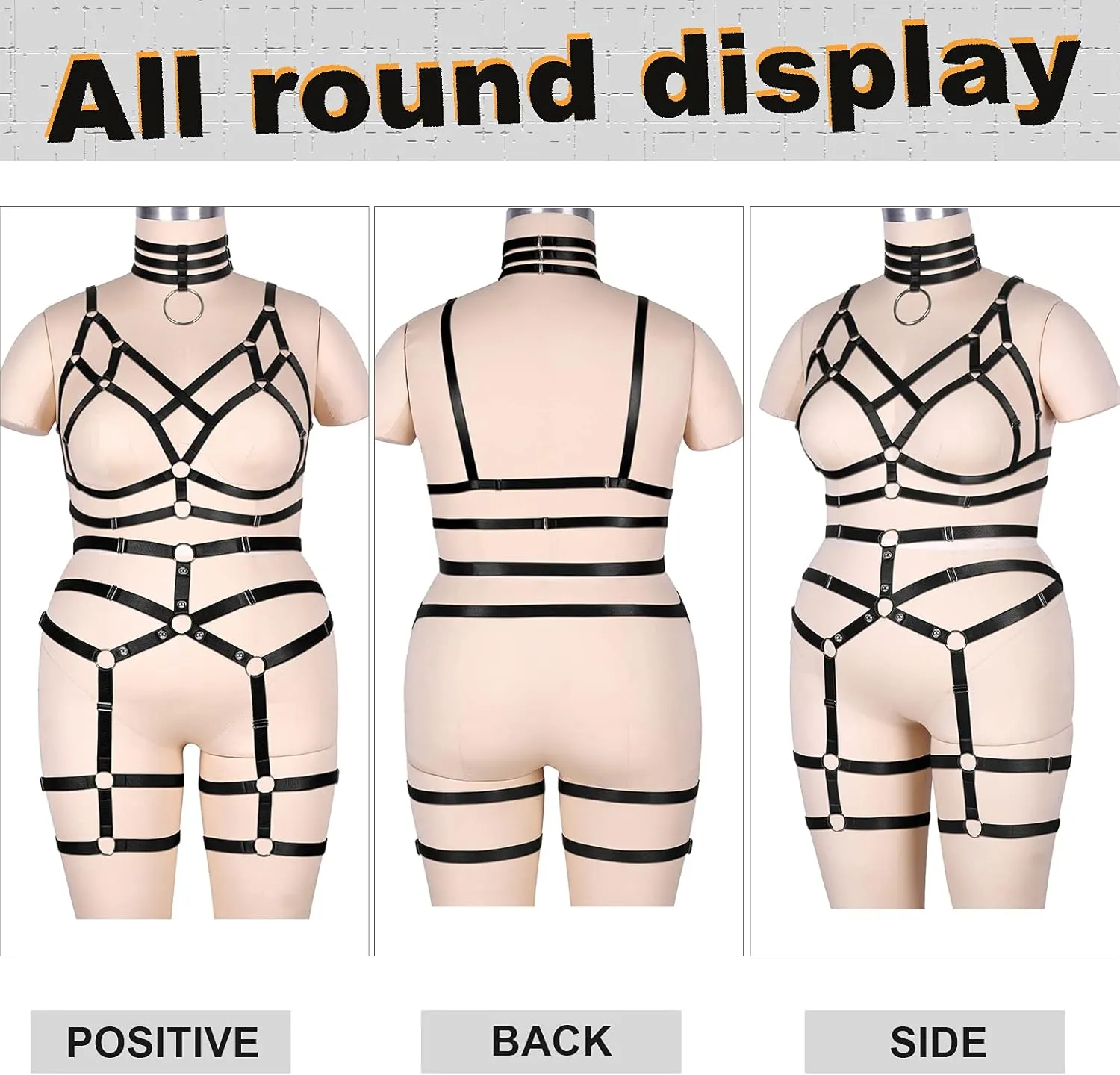 Women's Body Harness Bra Fashion Plus Size Cage Bra Cutout Stockings Garter Set Punk Gothic Carnival Dance Costume