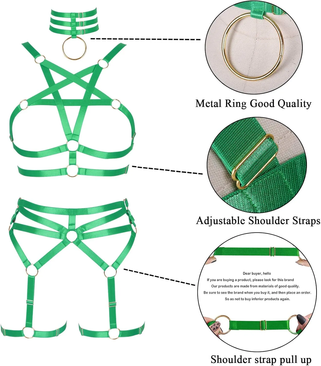 Women's Body Harness Pentagram Bra Set Punk Garter Leg Waist Dance Elastic Gothic Carnival Accessories