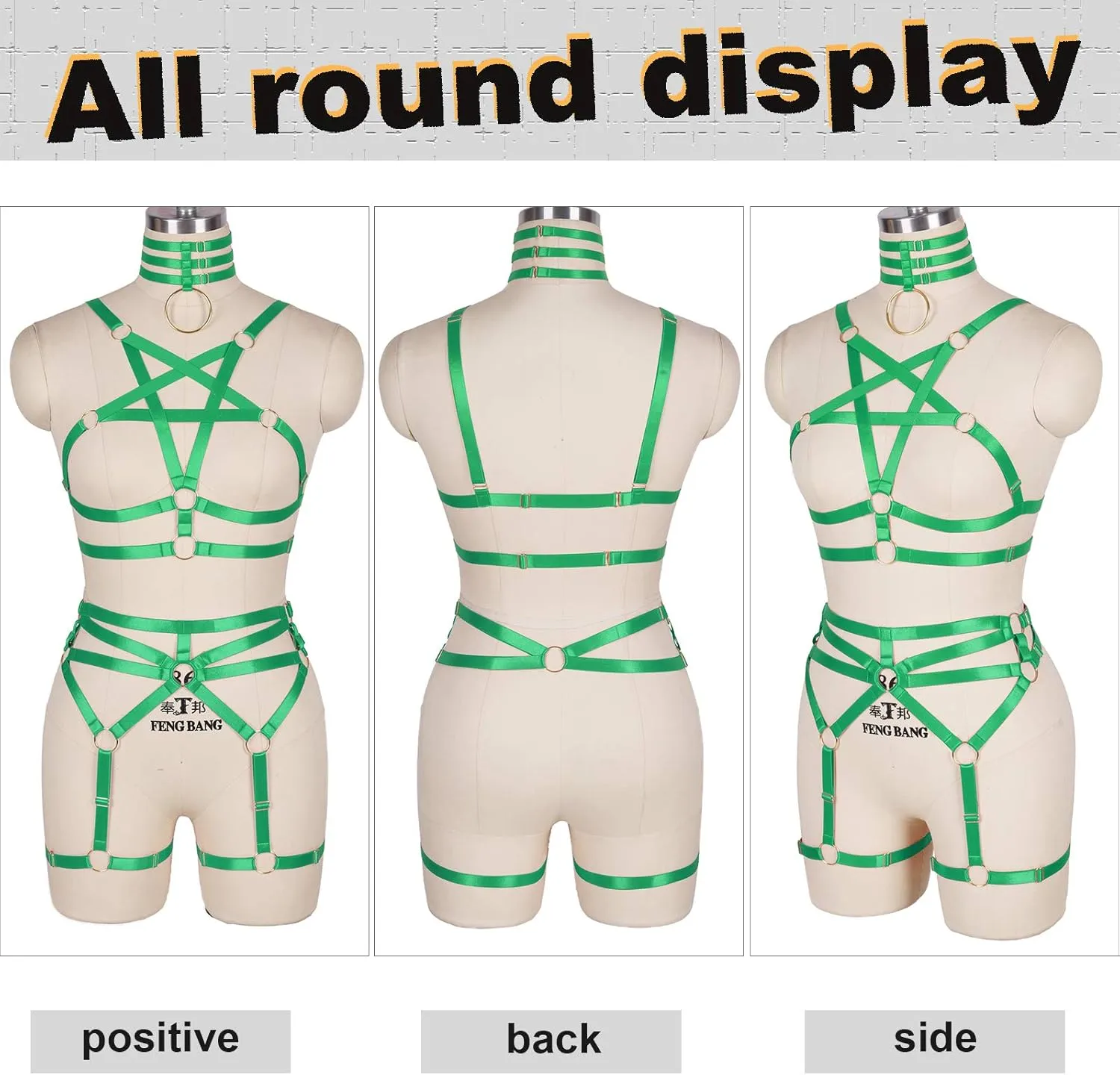Women's Body Harness Pentagram Bra Set Punk Garter Leg Waist Dance Elastic Gothic Carnival Accessories