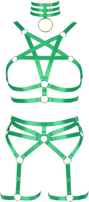 Women's Body Harness Pentagram Bra Set Punk Garter Leg Waist Dance Elastic Gothic Carnival Accessories