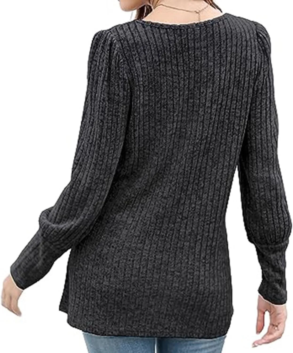 Womens Button Down Knit Tops Long Sleeve Solid Color Basic Tees Square Neck Trendy Fall Clothes Soft Dressy Shirts