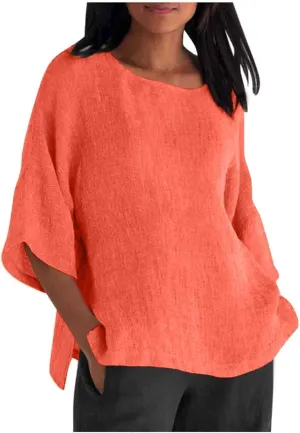 Women's Button Down Shirts Solid Long Sleeve Cotton Linen Summer Casual Soft Blouse Top Loose Fit Tops