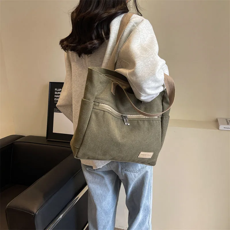 Women's Capacity Artistic Green Versatile Canvas Summer Bags