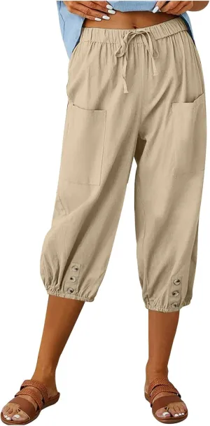 Womens Capris with Pockets Loose Casual Solid Color Summer Capri Pants 2025 Lightweight Baggy Cargo Pants for Hiking