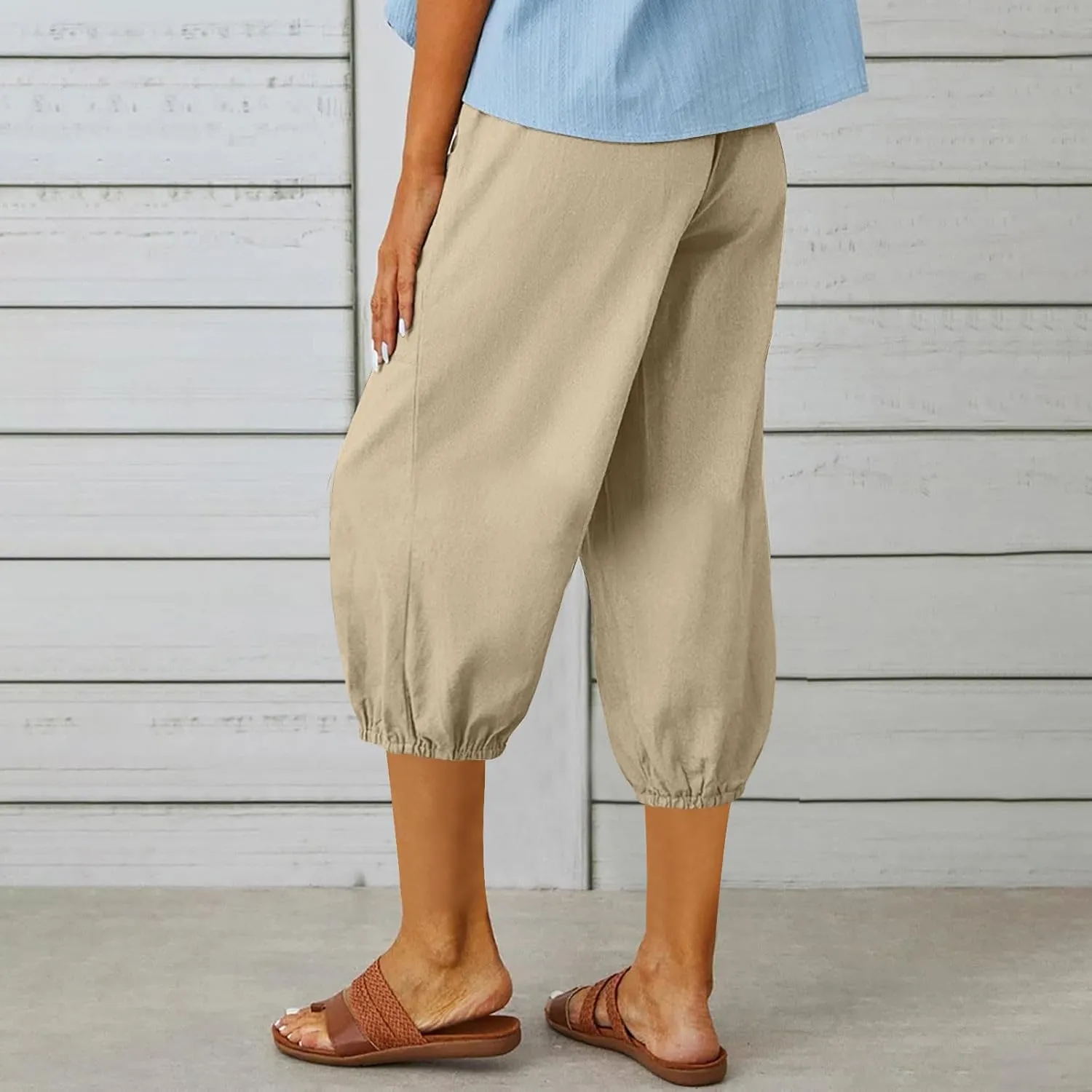 Womens Capris with Pockets Loose Casual Solid Color Summer Capri Pants 2025 Lightweight Baggy Cargo Pants for Hiking