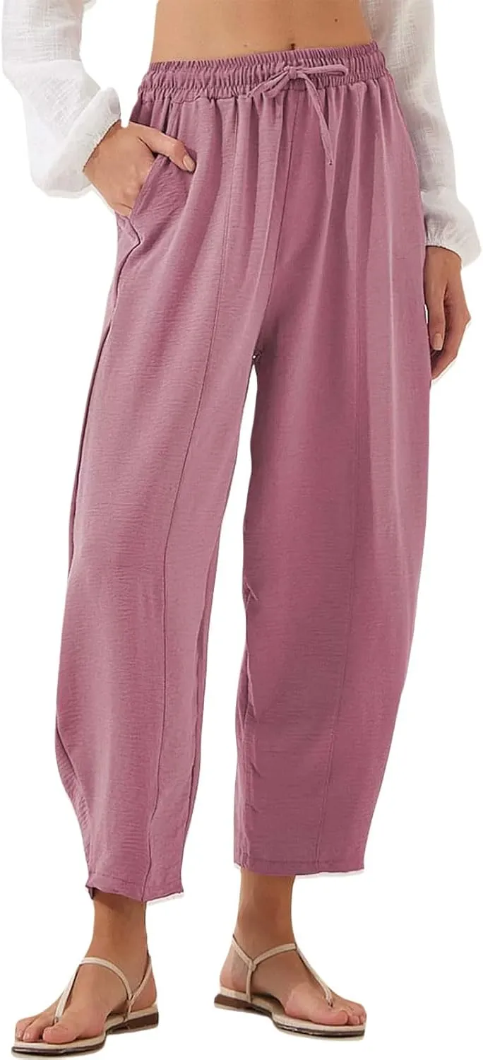 Womens Casual Capri Pants Summer Loose High Waisted Straight Leg Pant Fashion Ankle Length Trousers with Pockets